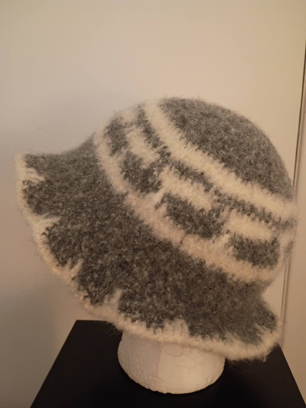 Women's Grey and Cream Textured Wool Cloche Hat